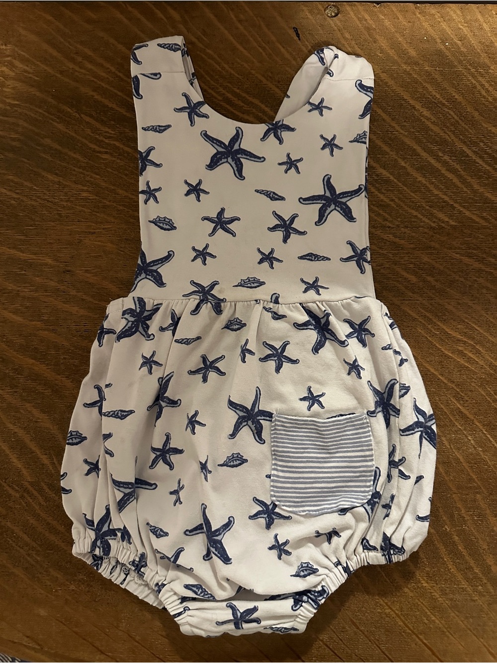 Hannah Kate Nautical Starfish Print Baby Romper - White & Navy